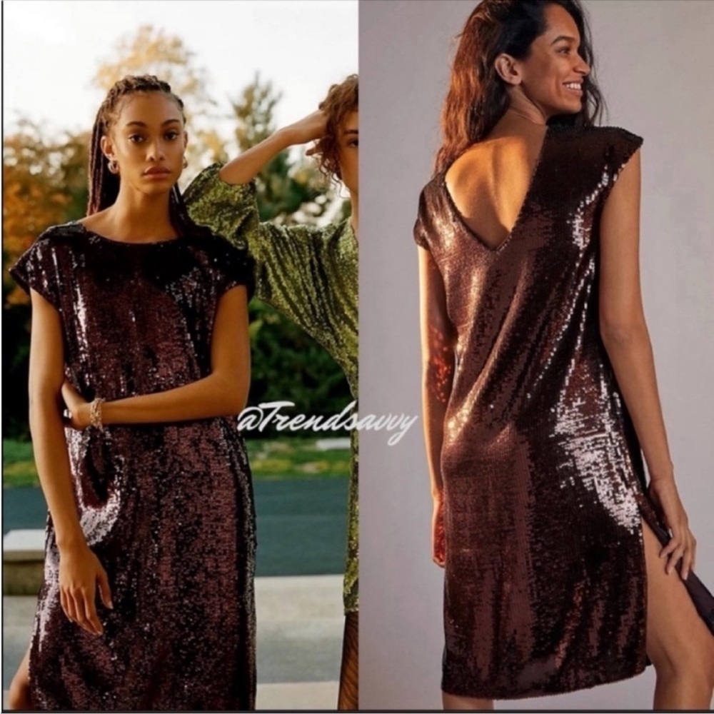 Anthropologie Maeve Kara Sequin Mini Dress Wine Party Cocktail Size M NWT